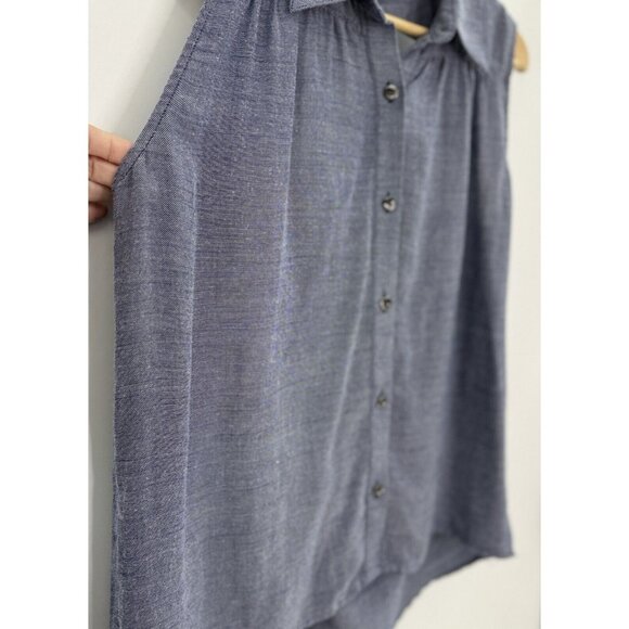 CAbi Drape Keyhole Back Chambray Shirt Sleeveless Top Hi Low Blouse M See Photo - Picture 9 of 13